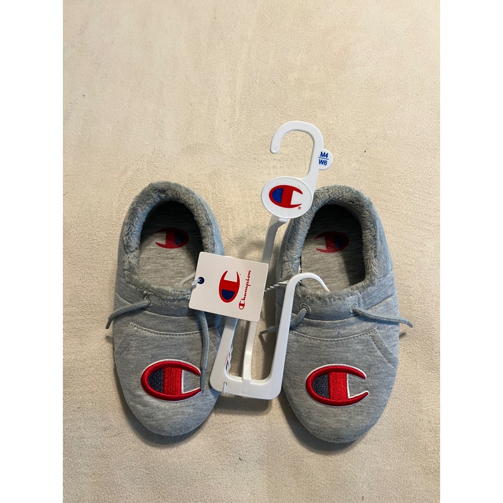 Champion University 25 Gray Jersey Faux Fur Slippers Mens 4 Womens 6 NWT